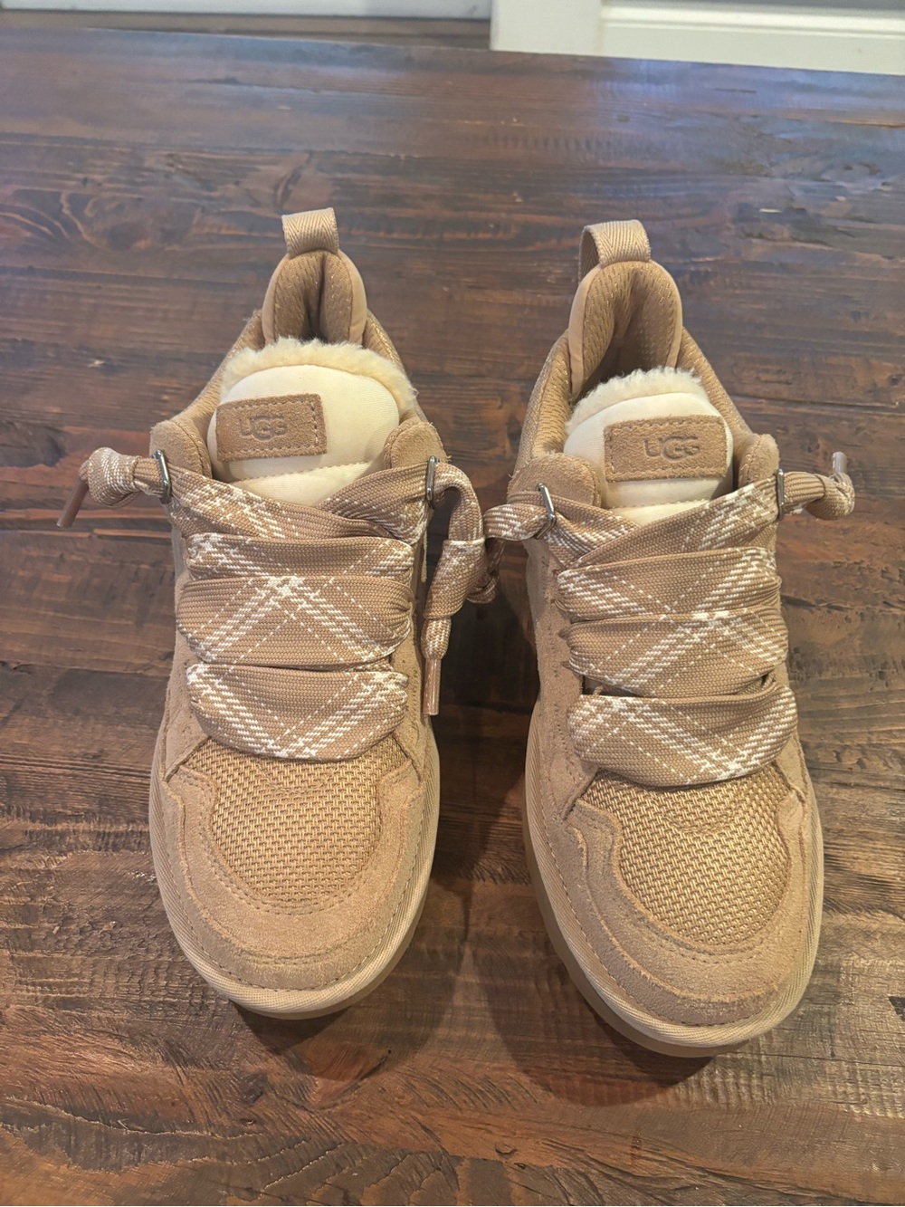 UGG women’s  Tan Plaid-Lace Suede Sneakers
